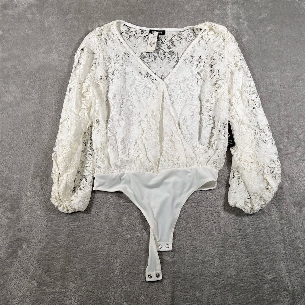 Express Women's Lace Wrap Front Bodysuit‎ White Size Small NEW
